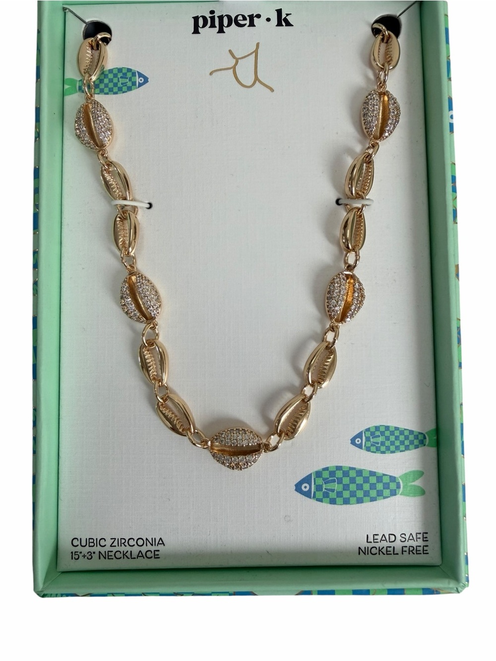 Piper K Gold Cowrie Shell Chain Necklace with Pave Cubic Zirconia - Picture 3 of 3